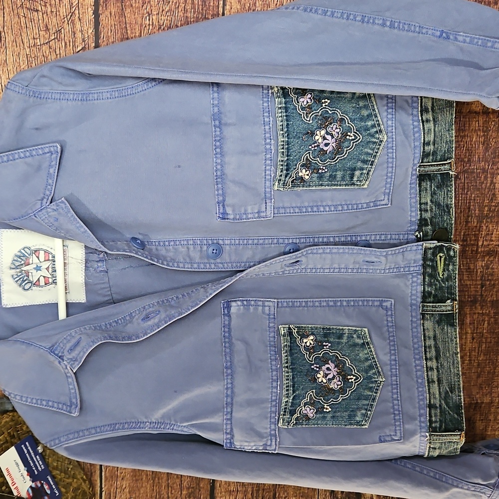 UPCYCLED ☆ HANDMADE PERRIWINKLE DENIM JACKET By "One Kind Denim Co". Sz XL